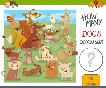 Cartoon Illustration of Educational Counting Activity for Kids with Funny Dogs Animal Characters
