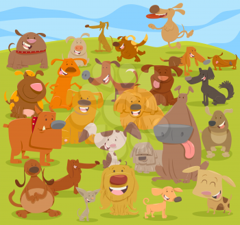 Cartoon Illustration of Cute Happy Dog Characters Group