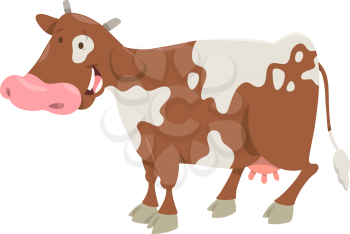 Cartoon Illustration of Funny Spotted Cow Farm Animal Character
