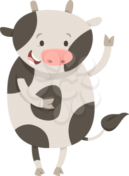 Cartoon Illustration of Spotted Cow or Calf  Farm Animal Character