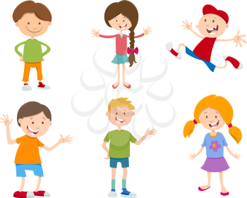 Cartoon Illustration of Cheerful Children Characters Set