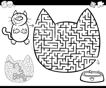 Cartoon Illustration of Educational Maze or Labyrinth Activity Game for Children