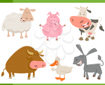 Cartoon Illustration of Cute Farm Animal Characters Set
