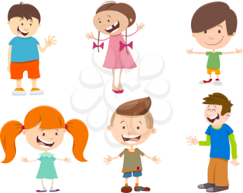 Cartoon Illustration of Cute Kids Characters Set