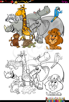 Cartoon Illustration of Safari Animal Characters Coloring Book Activity
