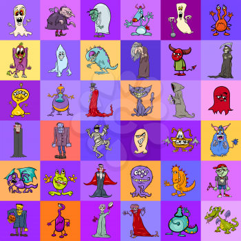 Cartoon Illustration of Monsters Fantasy Characters Pattern or Decorative Paper Design