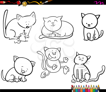 Black and White Cartoon Illustration of Cats Animal Characters Set Coloring Book