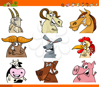 Cartoon Illustration of Funny Farm Animal Characters Set