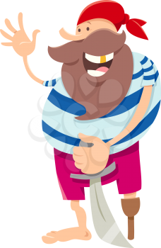 Cartoon Illustration of Funny Pirate Fantasy Character with Sword