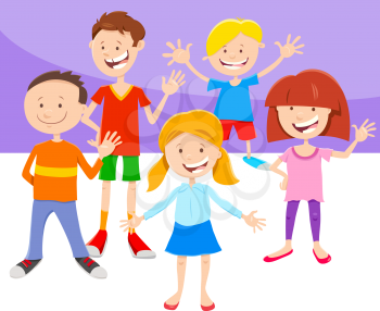 Cartoon Illustration of Elementary Age Children or Teenagers Characters Set
