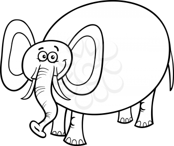 Black and White Cartoon Illustration of Cute Funny Elephant Animal Character Coloring Book
