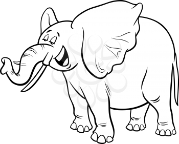 Black and White Cartoon Illustration of Funny Gray African Elephant Animal Character Coloring Book