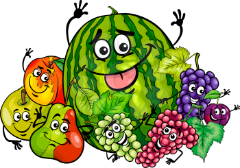 Cartoon Illustration of Funny Fruit Characters Group