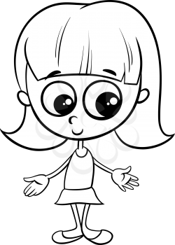 Black and White Cartoon Illustration of Cute Little Girl Character Coloring Book