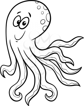 Black and White Cartoon Illustration of Funny Octopus Sea Animal Character Coloring Book
