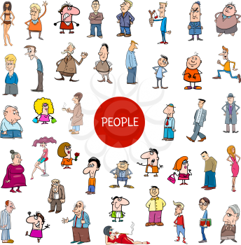 Cartoon Illustration of Women and Men People Characters Large Set
