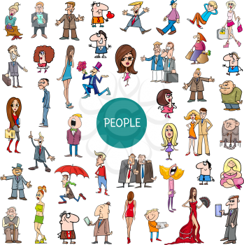 Cartoon Illustration of Women and Men People Characters Set