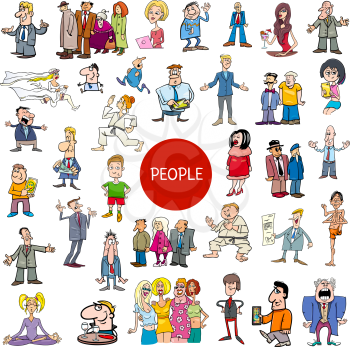 Cartoon Illustration of Women and Men People Characters Collection