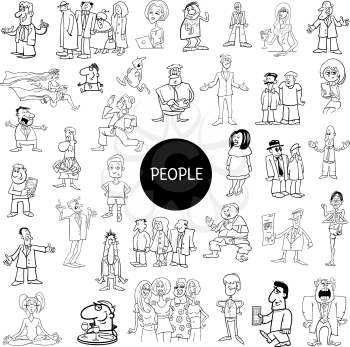 Black and White Cartoon Illustration of Women and Men People Characters Collection