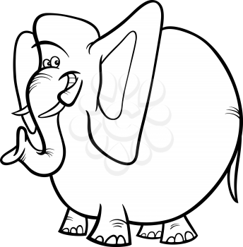 Black and White Cartoon Illustration of Elephant Wild Animal Character Coloring Book