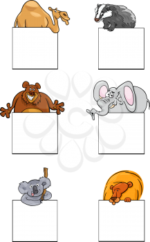 Cartoon Illustration of Animals with White Banner Card Design Set