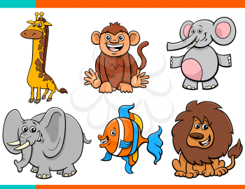Cartoon Illustration of Funny Wild Animals Comic Characters Set