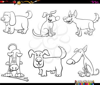 Black and White Cartoon Illustration of Funny Dogs Animal Characters Set Coloring Book Page