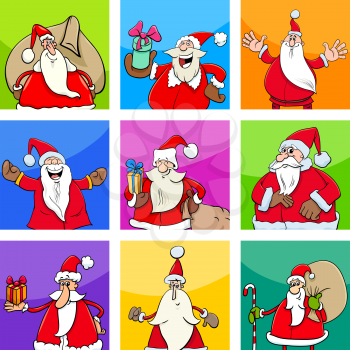 Cartoon Illustration of Christmas Design or Greeting Cards with Santa Claus Characters Collection