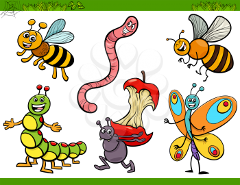 Cartoon Humorous Illustration of Funny Insects Animal Characters Set
