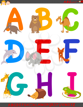 Cartoon Illustration of Colorful Alphabet Set from Letter A to I with Cute Animal Characters