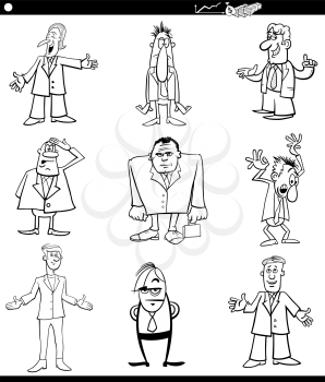Black and White Cartoon Illustration of Men or Businessmen Characters Set
