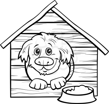 Black and White Cartoon Illustration of Happy Dog Comic Animal Character in the Dog Coloring Book Page
