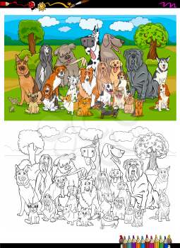 Cartoon Illustration of Purebred Dogs Animal Characters Group on Coloring Book Activity