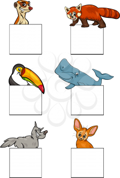 Cartoon Illustration of Animals with White Banners or Cards Design Set