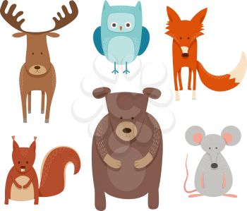 Cartoon Illustration of Cute Animal Characters in the Scandinavian Style
