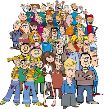 Cartoon Illustration of People Characters Large Group