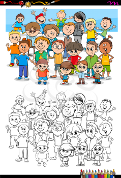 Cartoon Illustration of Boys Children Characters Group Coloring Book Activity