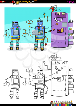 Cartoon Illustration of Robots Fantasy Comic Characters Group Coloring Book Activity