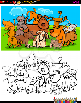 Cartoon Illustration of Dogs and Cats Animal Characters Group Coloring Book Activity
