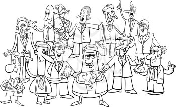 Black and White Cartoon Illustration of Businessmen and Managers Group