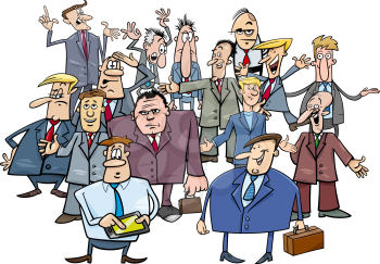 Cartoon Illustration of Businessmen or Managers and Office Workers Group
