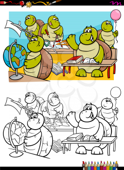 Cartoon Illustration of Turtles Animal Characters in the Classroom at School Coloring Book Activity