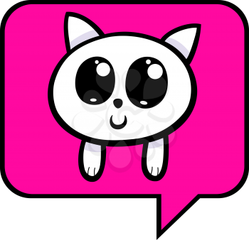 Cartoon Illustration of Cat or Kitten with Chat Balloon Icon