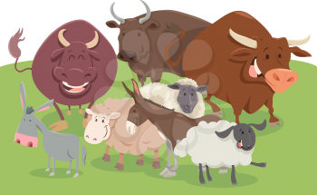 Cartoon Illustration of Cute Farm Animal Comic Characters Group