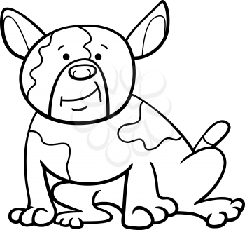 Black and White Cartoon Illustration of Spotted Bulldog Dog Animal Character Coloring Book