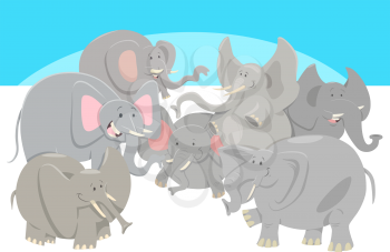 Cartoon Illustration of Happy Wild Elephants Animal Characters Group