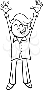 Black and White Cartoon Illustration of Elementary School Age or Teenage Boy Character in Party Clothes Coloring Book
