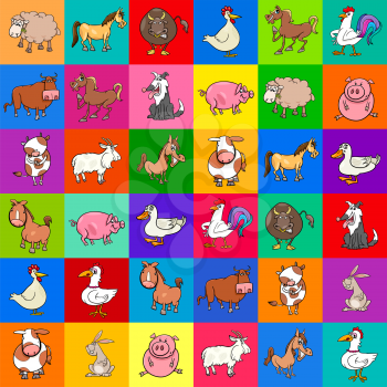 Cartoon Illustration of Pattern or Decorative Paper Design with Farm Animals