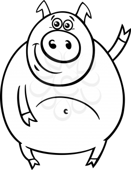 Black and White Cartoon Illustration of Funny Pig or Porker Farm Animal Character Book