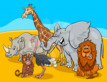 Cartoon Illustration of Wild Safari Animal Characters Group